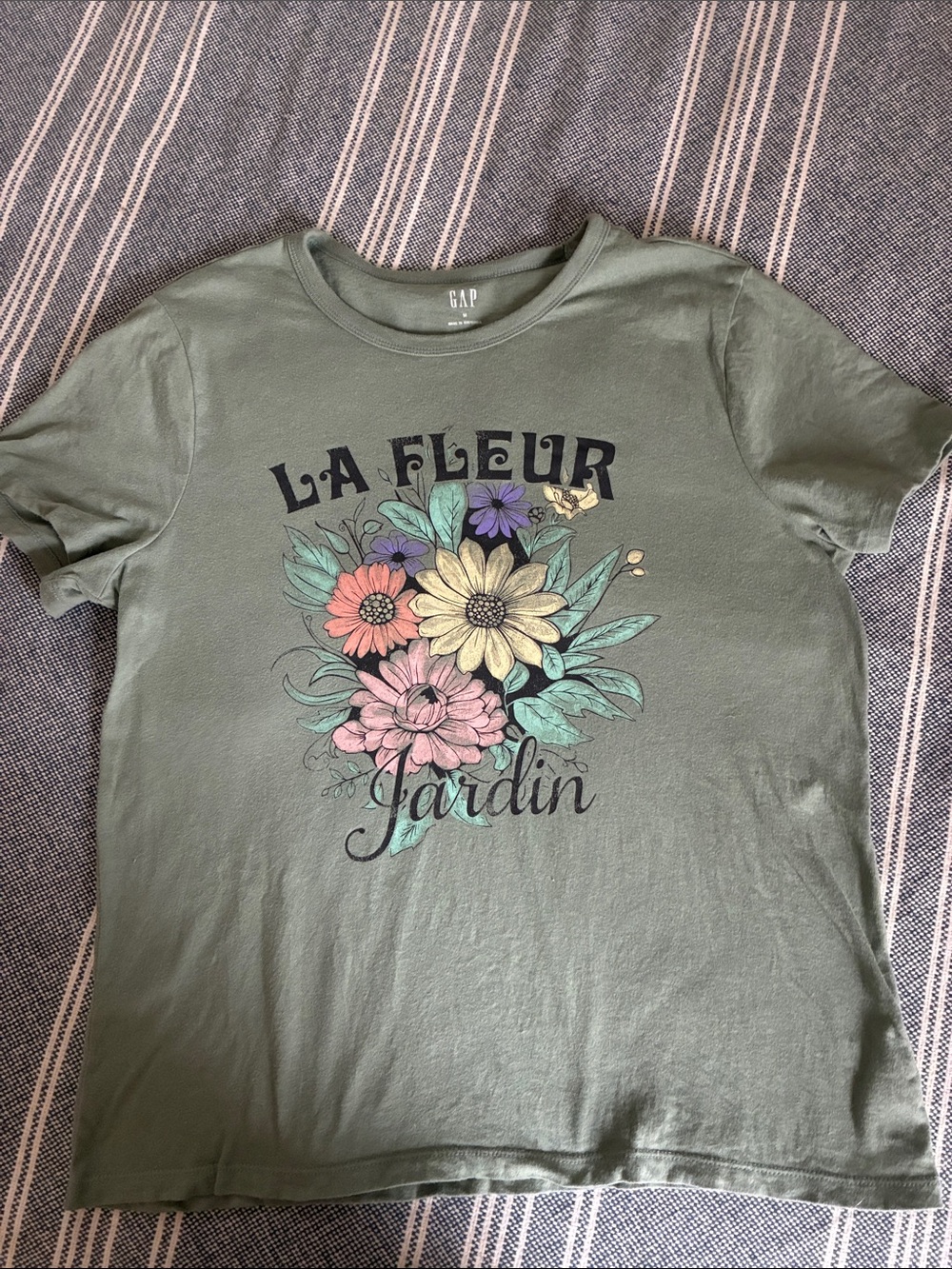 GAP Olive Green Floral Graphic Tee